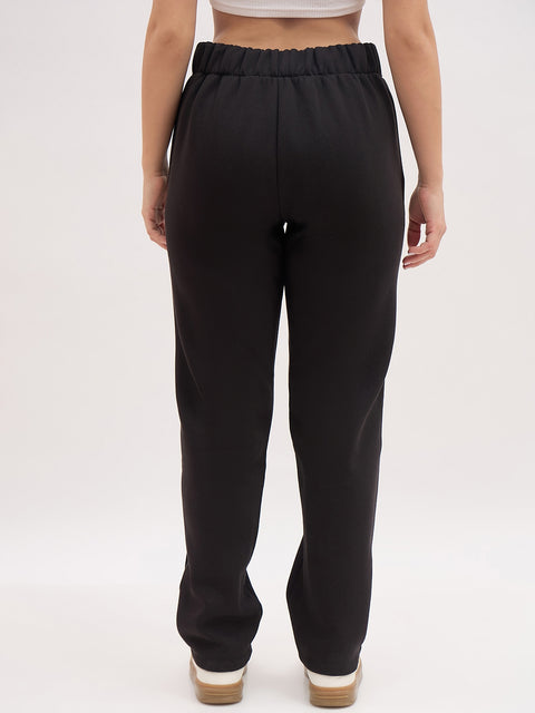 Madame Black Cotton Track Pants with Drawstring