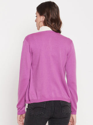 Madame Women Solid Mauve Cardigans