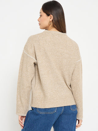 Madame Contrast Seams V Neck Sweater