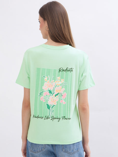 Madame Graphic Print Green Cotton T-Shirt
