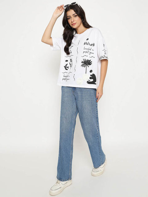 Madame Graphic Print Cotton White T-shirt