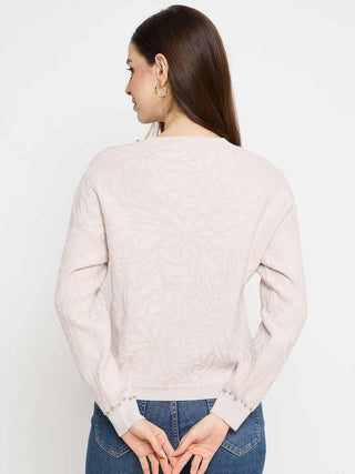 Madame Pearl Embellished Floral Embroidered Pink Sweater