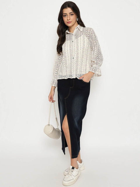 Madame Semi Sheer Cotton Blend Off-White Shirt