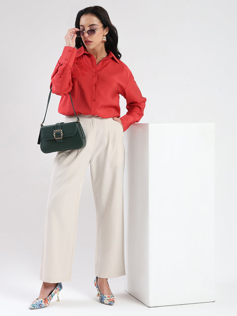 Madame Embellished Patch Red Nylon Blend Shirt