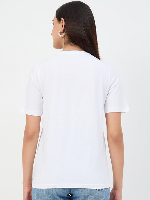 Madame White Graphic Print Cotton T-Shirt