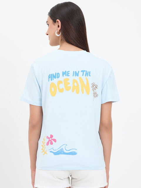 Madame Graphic Print Blue Cotton T-shirt