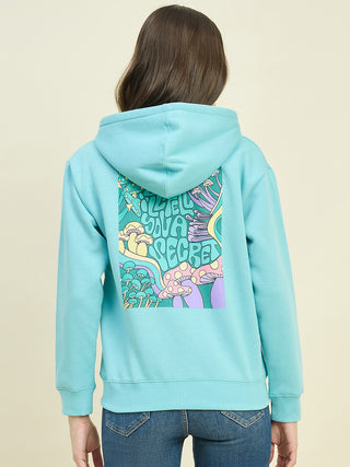 Madame Blue Cotton Blend Hooded Sweatshirt
