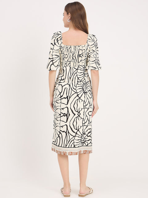 Madame Abstract Print Rayon Linen Midi Dress