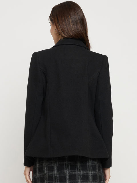 Madame Black Collared Full Sleeve Short Coat