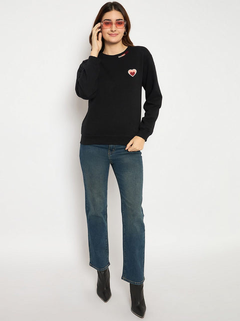 Madame Fleece Patched Black Sweatshirt