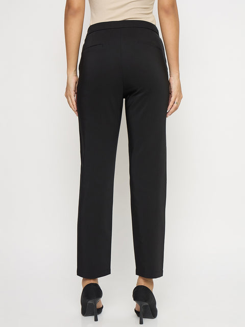 Madame Black Slim Fit Cotton Blend Trousers