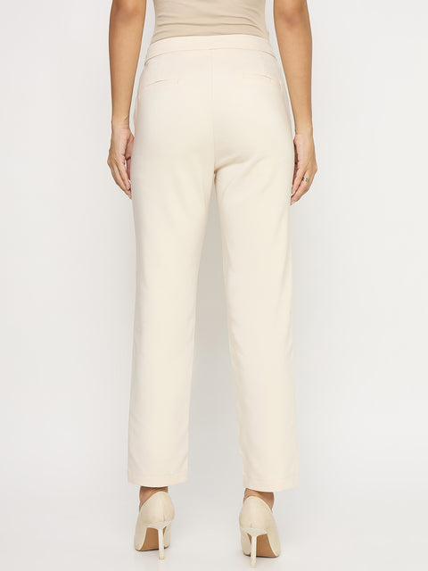 Madame Cotton Blend Slim Fit Beige Trousers