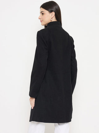 Madame Button Up Solid Black Long Coat