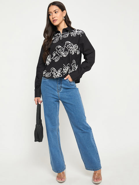 Madame Dori Embroidered Black Cotton Shirt