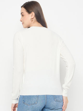 Madame Solid White Pullover Sweater