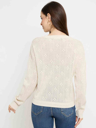 Madame Textured Knit Beige Pullover Sweater