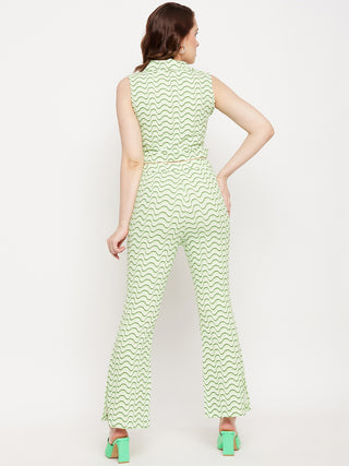 Madame Green Spread Collared Abstract Printed Co-Ord Set