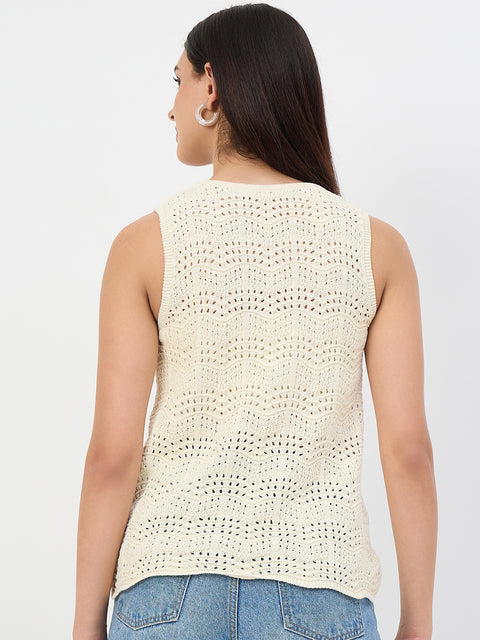 Madame Butter Yellow Crochet Cotton Sleeveless Top