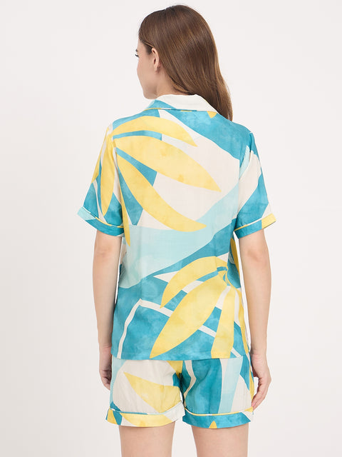 mSECRET Blue Multicolour Rayon NightSuit