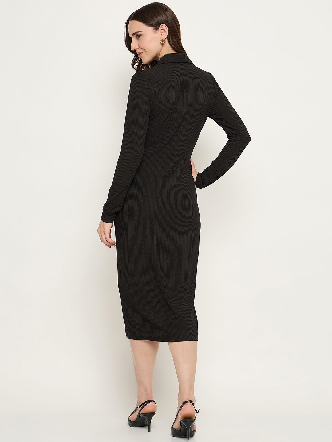 Madame Button Down Black Bodycon Midi Dress Madame Button Down Black Bodycon Midi Dress