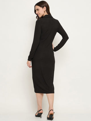 Madame Button Down Black Bodycon Midi Dress