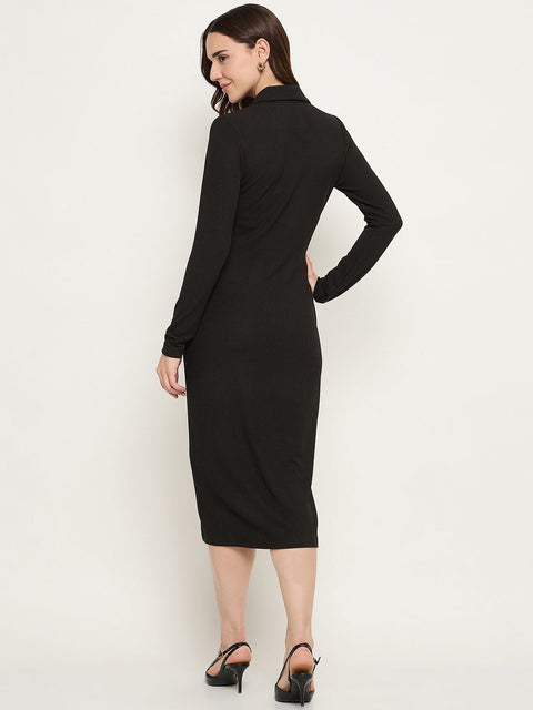 Madame Button Down Black Bodycon Midi Dress