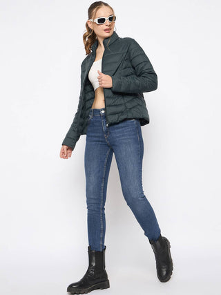 Madame Quilted Bottle Green Puffer Jacket