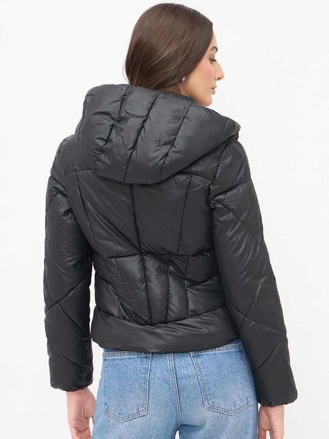 Madame Black Quilted PU Leather Jacket
