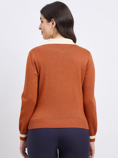Madame Orange Contrast Trim Knit Top