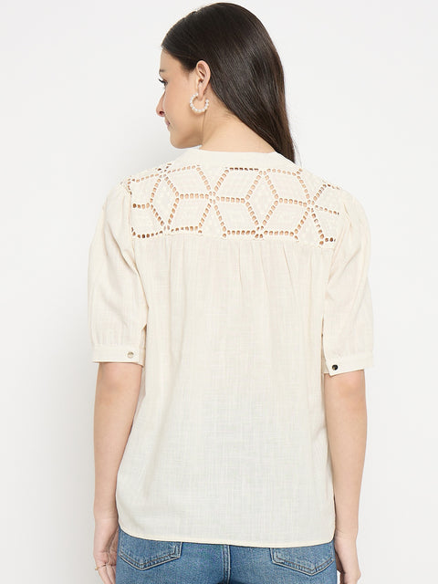 Madame Off White Cotton Schiffli Top
