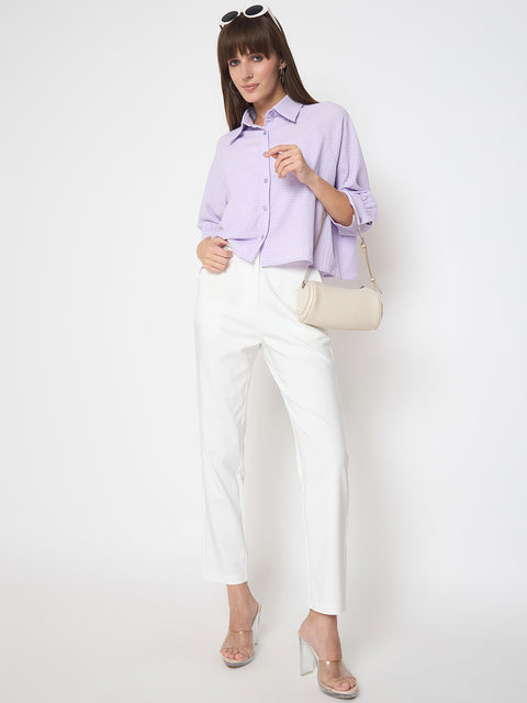 Madame Shirt Collar Buttoned Orange Lilac Shirt