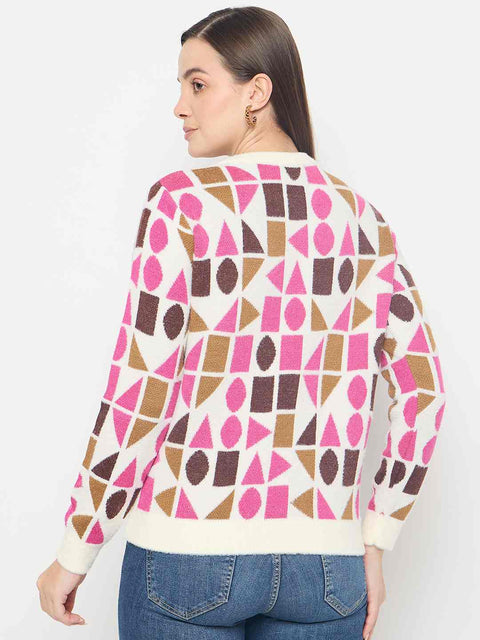 Madame Geometric Print Acrylic Blend Multicolor Sweater