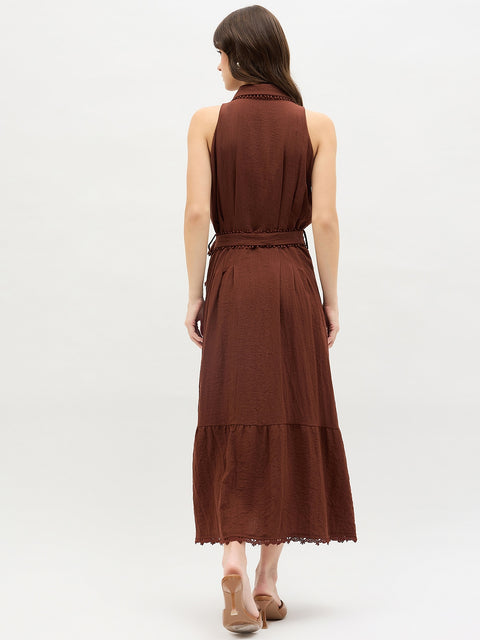 Madame Chocolate Brown Sleeveless Maxi Shirt Dress