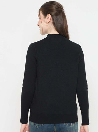 Madame Crew Neck Solid Black Sweater