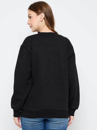 Madame Solid Black Cotton Blend Sweatshirt