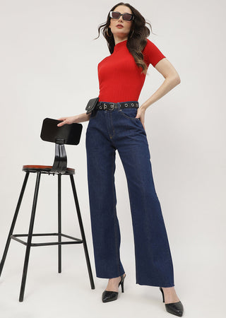 Madame Highly Washed Blue Wide Leg Jeans