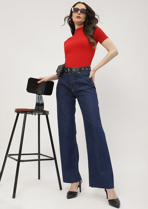 Madame Highly Washed Blue Wide Leg Jeans