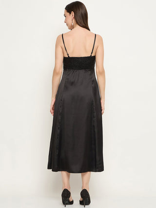 Madame Embroidered Midi Black Dress