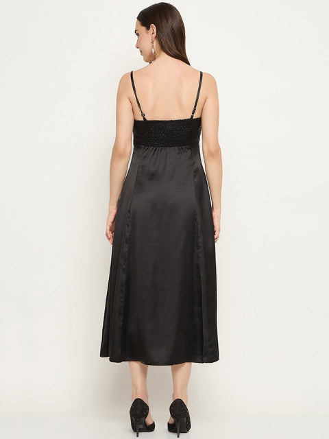 Madame Embroidered Midi Black Dress