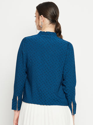 Madame Tie-Up Neck Full Sleeve Teal Shirt
