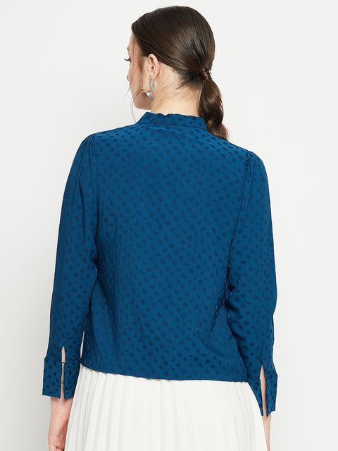 Madame Tie-Up Neck Full Sleeve Teal Shirt