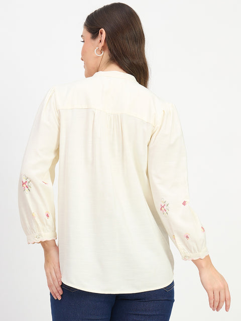 Madame Printed Off White Viscose Tunic Top
