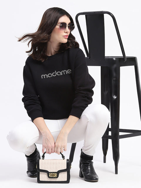 Madame Fleece Handwork And Embroidered Black Sweatshirt