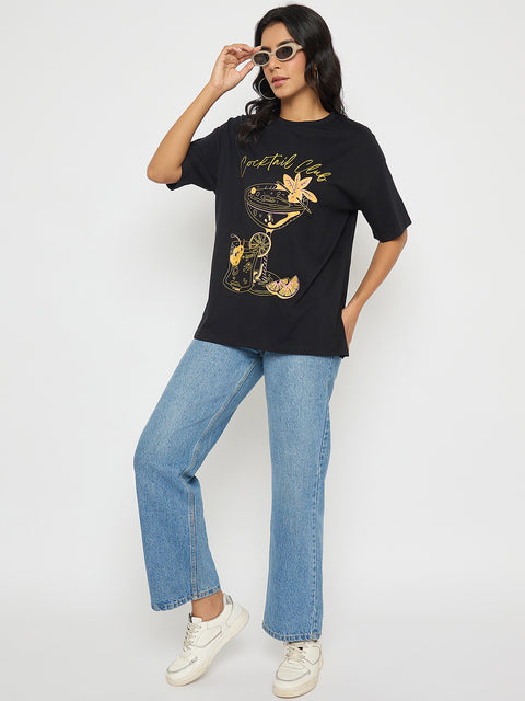 Madame Graphic Print Black Cotton T-shirt