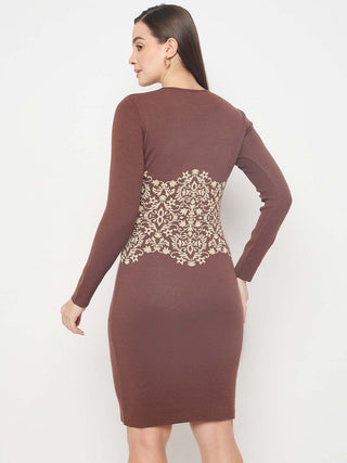 Madame Abstract Print Viscose Blend Coffee Brown Knitted Dress