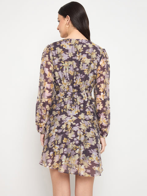 Madame Plum Floral Print Fit and Flare Dress