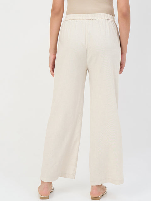 Madame Beige Straight-Fit Linen-Blend Trousers