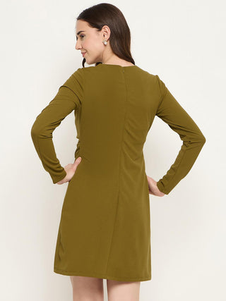 Madame Side Buckle Detail Olive Green Mini Dress