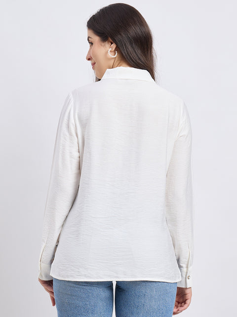 Madame White Viscose Nylon Solid Shirt