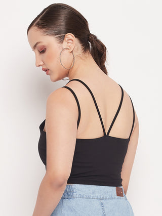 Madame Black Solid Cami Crop Top